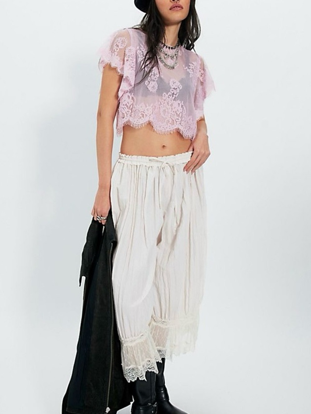 Free People Lunar Ash Lace Top Sz L - Picture 3 of 6